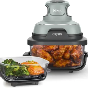 Crispi Air Fryer, Microwave, Freezer & Dishwasher Safe, Non Toxic Glass Portable Cooking System, 4 QT & 6 Cup Glass Containers w
