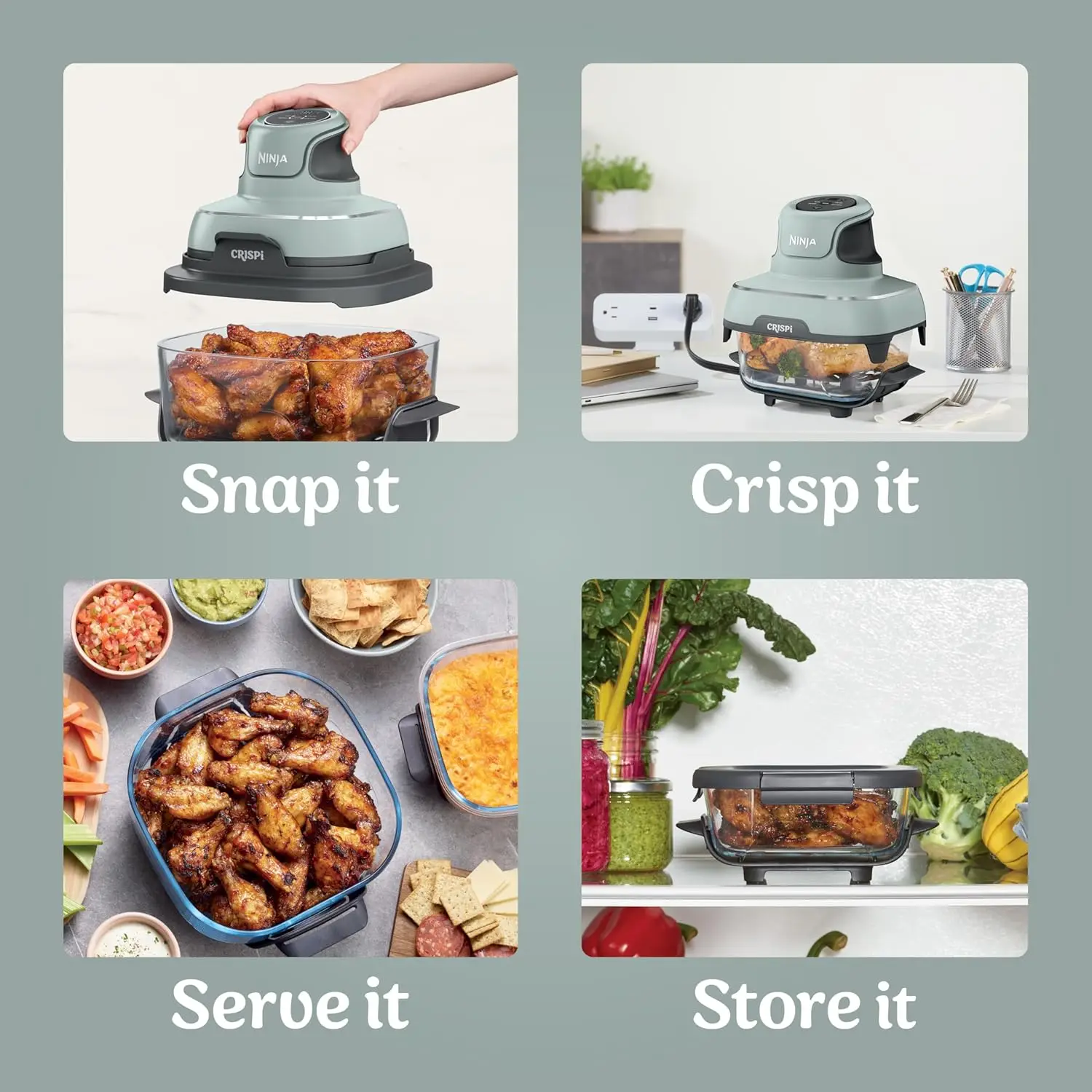 Crispi Air Fryer, Microwave, Freezer & Dishwasher Safe, Non Toxic Glass Portable Cooking System, 4 QT & 6 Cup Glass Containers w - Image 6